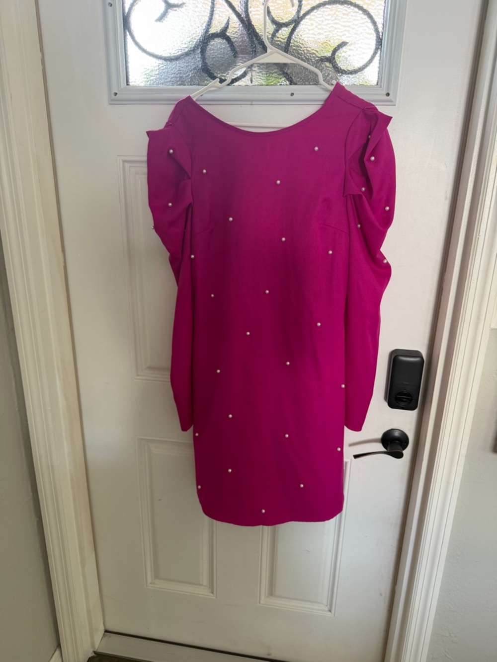Fuchsia Pearl-Embellished Shift Dress